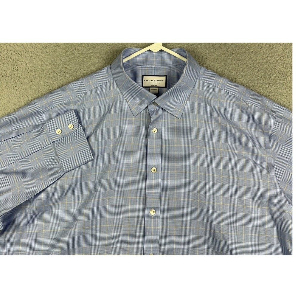 Charles Tyrwhitt Shirt Mens 19-37 Blue Classic Fit Dress Glen Plaid Non-Iron EUC